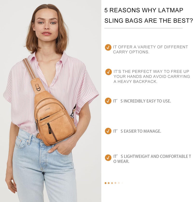 LATMAP 7L Sling Bag For Women Men Backpack Fanny Pack Crossbody Chest Travel Shoulder Belt Bags Purse Handbag PU Leather - Image 3